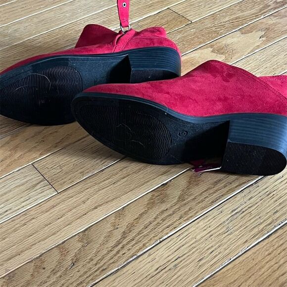 Women's Red Ankle Boots Size 5 Block Heel Memory Foam Casual Booties - Picture 5 of 7